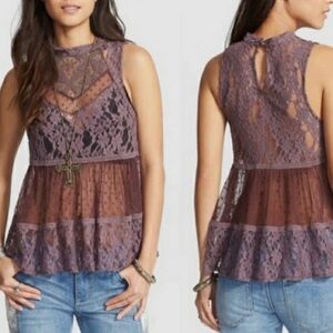 Free People Lace Sleeveless Blouse in Plum Size S